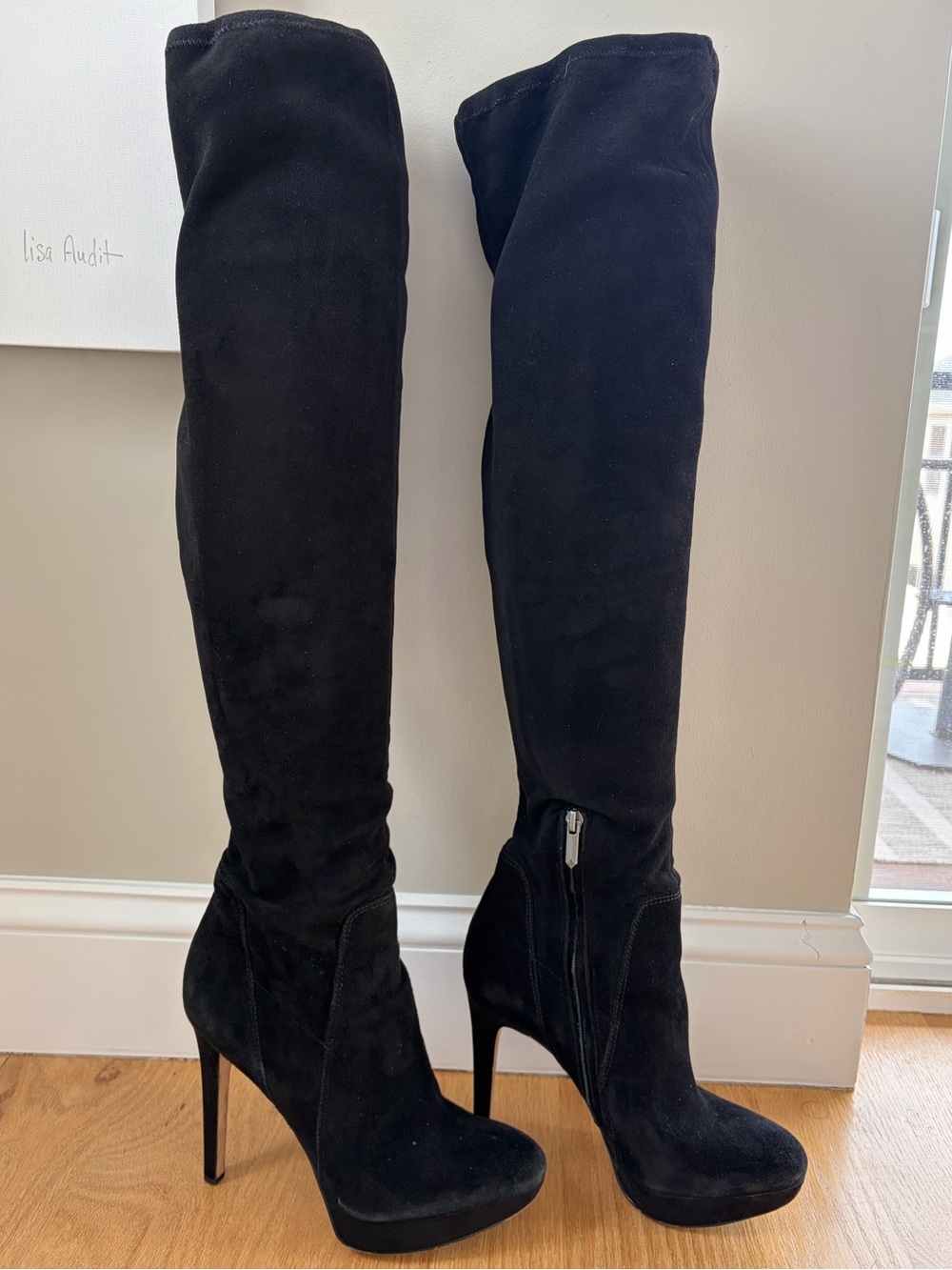 Sam Edelman Amber Black Over the Knee Platform Stiletto Boots Size 8.5 / EU 38.5